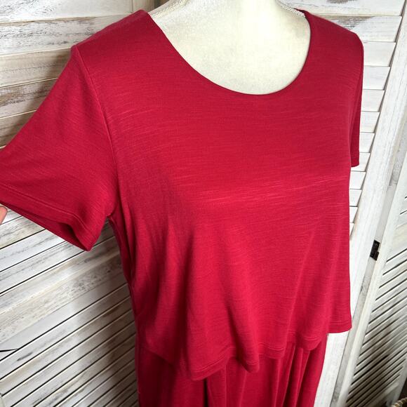 J. JILL Women's Size M Layered Button Back Short Sleeve Summer Dress Sangria Red - Picture 10 of 12